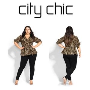 City Chic Leopard Wrap Top